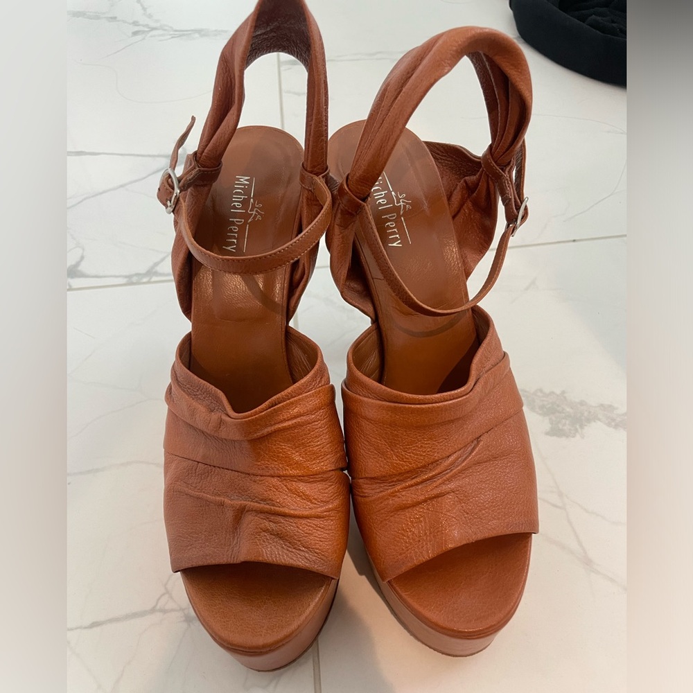 Michel Perry Tan Platform Sandal